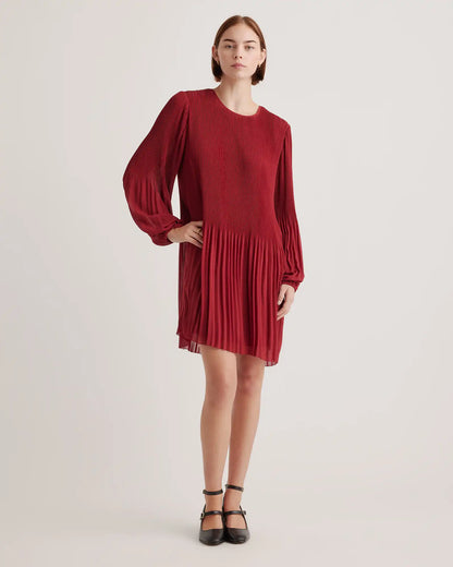Chiffon Pleated Long Sleeve Mini Dress