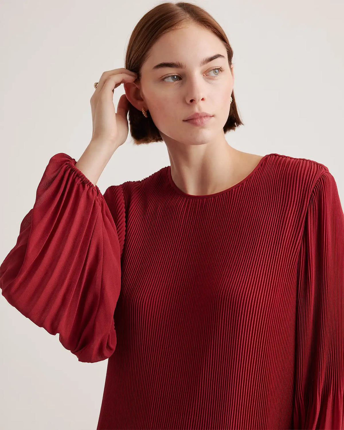 Chiffon Pleated Long Sleeve Mini Dress