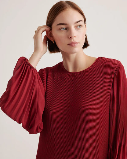 Chiffon Pleated Long Sleeve Mini Dress