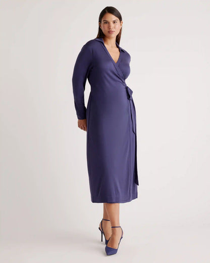 100% Silk Jersey Midi Wrap Dress