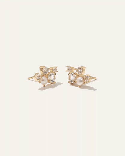 Mini Topaz Pearl Sparkle Climber Earrings
