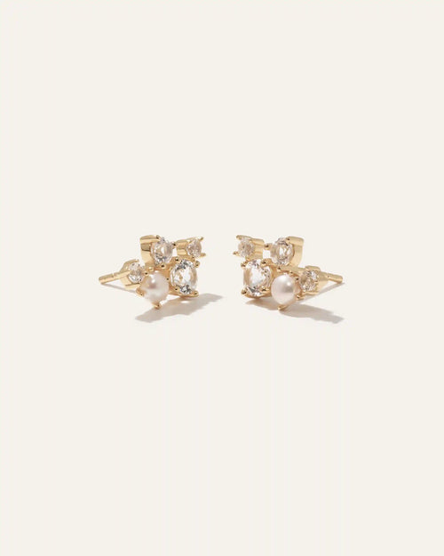 Mini Topaz Pearl Sparkle Climber Earrings