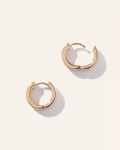 14K Gold Diamond Pave Multirow Huggie Hoops