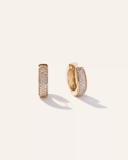 14K Gold Diamond Pave Multirow Huggie Hoops
