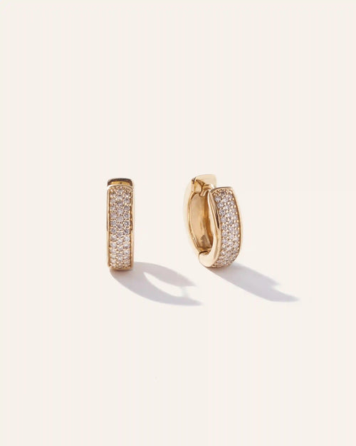 14K Gold Diamond Pave Multirow Huggie Hoops