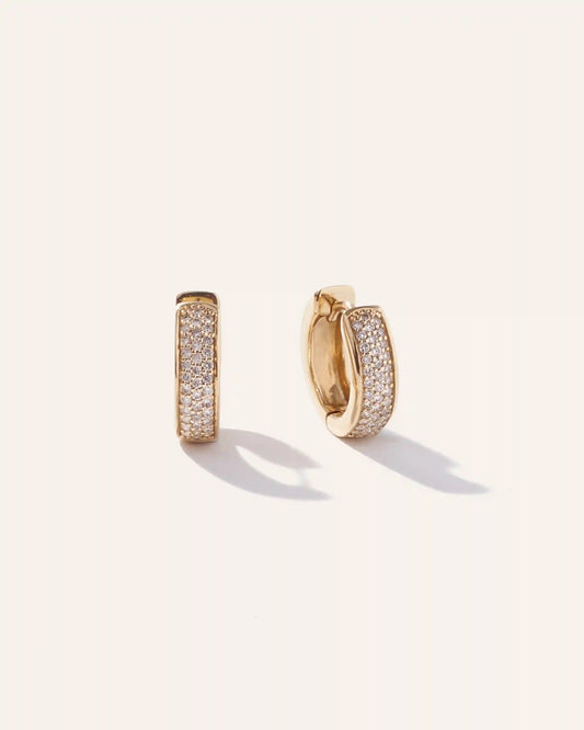 14K Gold Diamond Pave Multirow Huggie Hoops