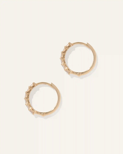 14K Gold Diamond Baguette Huggies