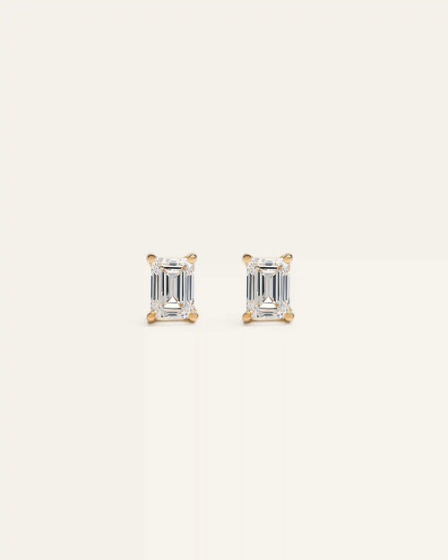 14k Gold Lab Grown Diamond Emerald Solitaire Studs - 1ctw