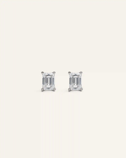14k Gold Lab Grown Diamond Emerald Solitaire Studs - 1ctw
