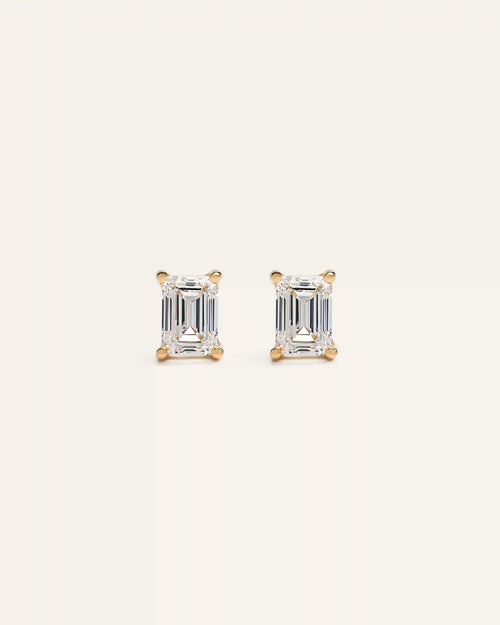14k Gold Lab Grown Diamond Emerald Solitaire Studs - 2ctw