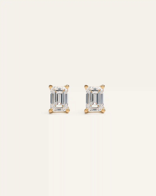 14k Gold Lab Grown Diamond Emerald Solitaire Studs - 2ctw