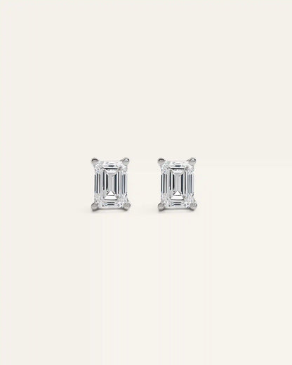 14k Gold Lab Grown Diamond Emerald Solitaire Studs - 2ctw