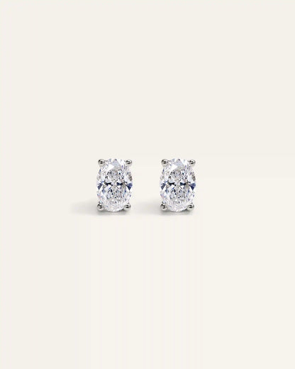 14K Gold Lab Grown Diamond Oval Solitaire Studs - 1ctw