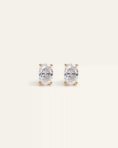 14K Gold Lab Grown Diamond Oval Solitaire Studs - 1ctw