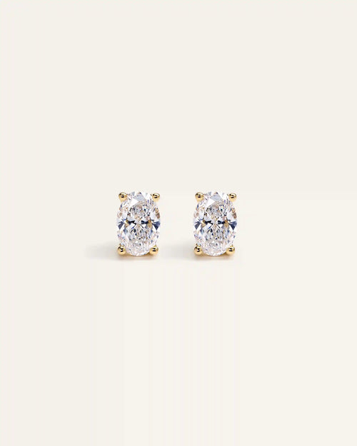 14K Gold Lab Grown Diamond Oval Solitaire Studs - 1ctw