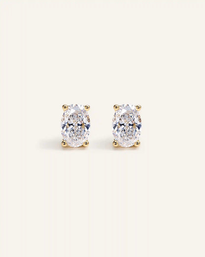 14K Gold Lab Grown Diamond Oval Solitaire Studs - 2ctw
