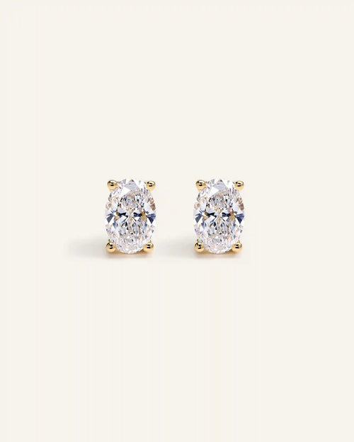 14K Gold Lab Grown Diamond Oval Solitaire Studs - 2ctw