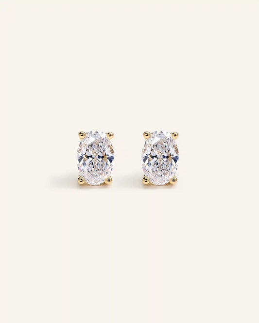 14K Gold Lab Grown Diamond Oval Solitaire Studs - 2ctw