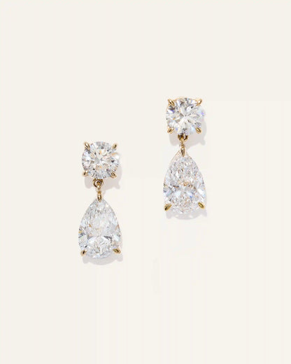 14K Gold Lab Grown Diamond Round & Pear Drop Earrings