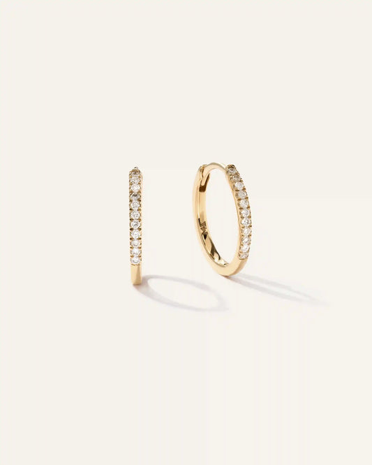 14K Gold Diamond Pave Hoops