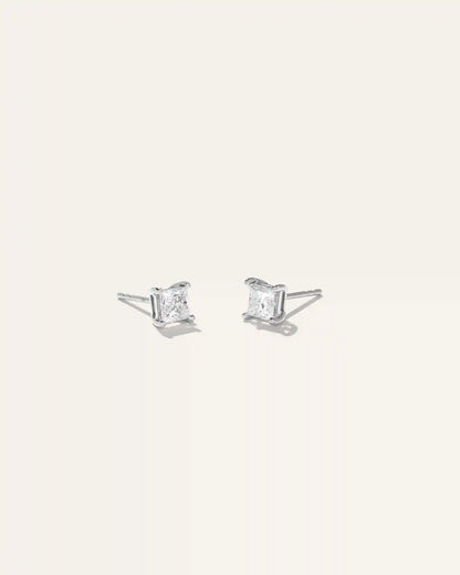 14K Gold Lab Grown Diamond Princess Solitaire Studs - 1ctw