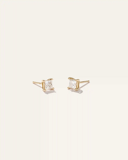 14K Gold Lab Grown Diamond Princess Solitaire Studs - 1ctw