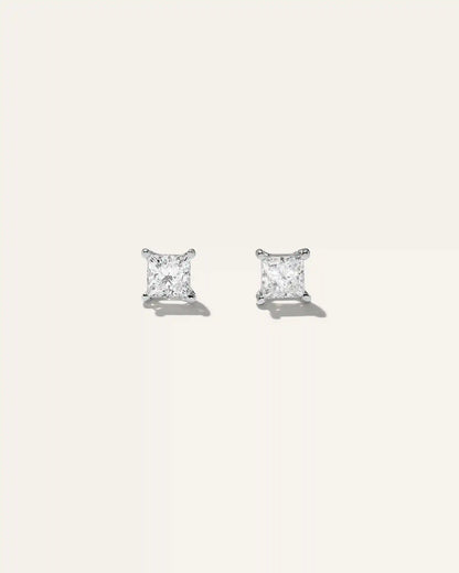 14K Gold Lab Grown Diamond Princess Solitaire Studs - 1ctw