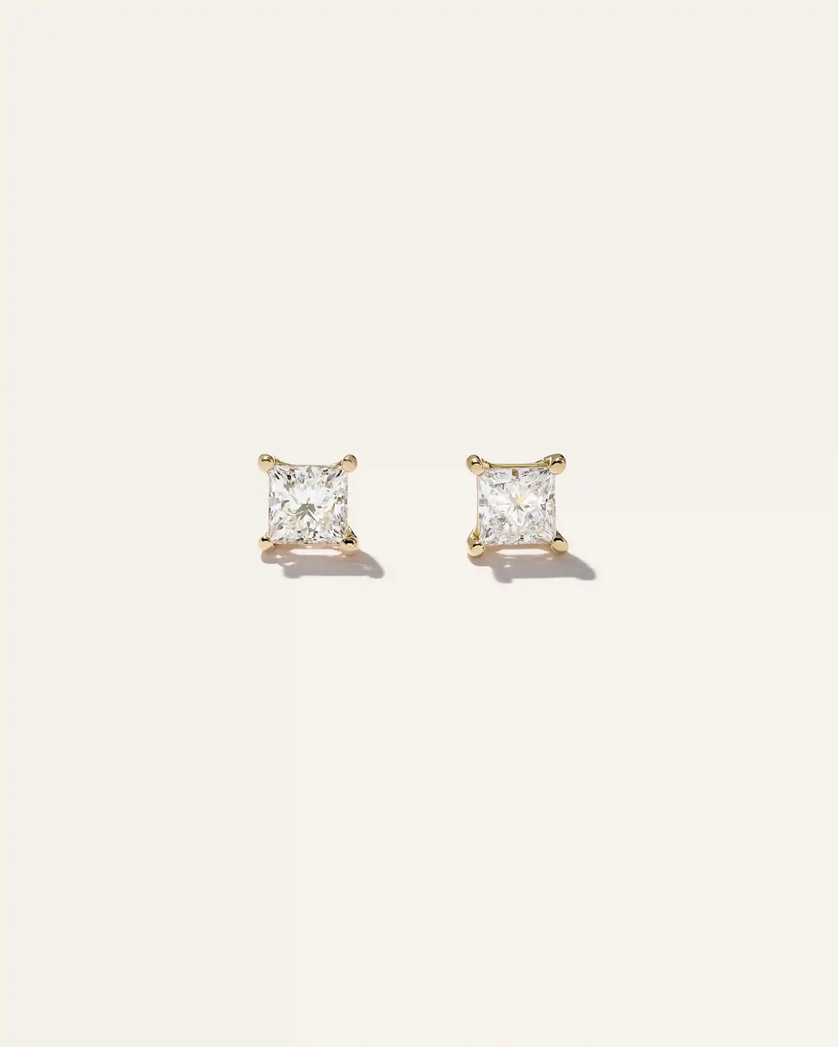 14K Gold Lab Grown Diamond Princess Solitaire Studs - 1ctw