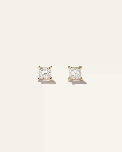 14K Gold Lab Grown Diamond Princess Solitaire Studs - 1ctw