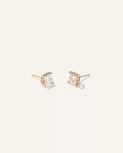 14K Gold Lab Grown Diamond Princess Solitaire Studs - 2ctw