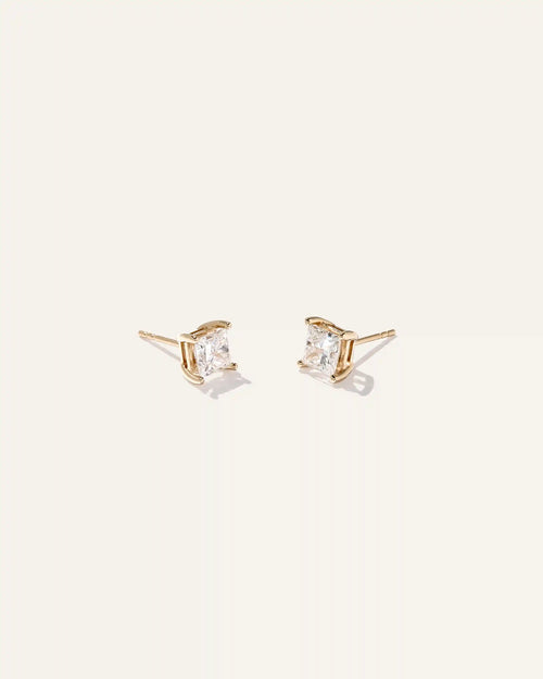 14K Gold Lab Grown Diamond Princess Solitaire Studs - 2ctw