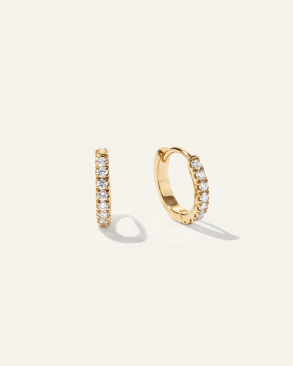 14K Gold Pave Diamond Second Piercing Tiny Huggie - Pair