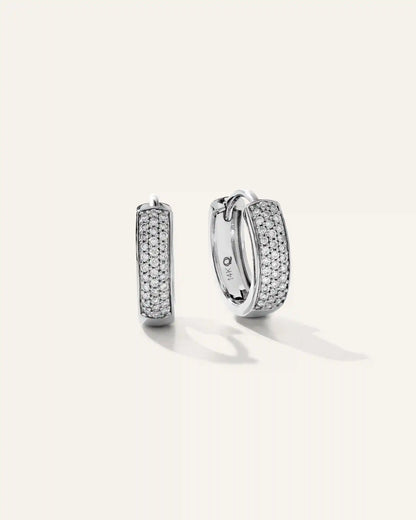 14K Gold Pave Diamond Multi Row Huggies