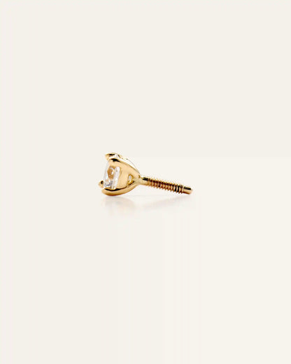 14K Gold Lab Grown Diamond Round Tiny Flat Back Stud - Pair