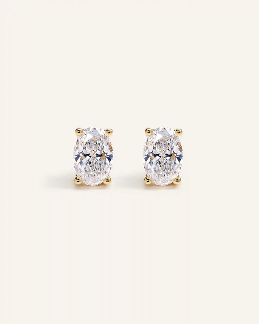 14K Gold Lab Grown Diamond Oval Solitaire Studs - 3ctw
