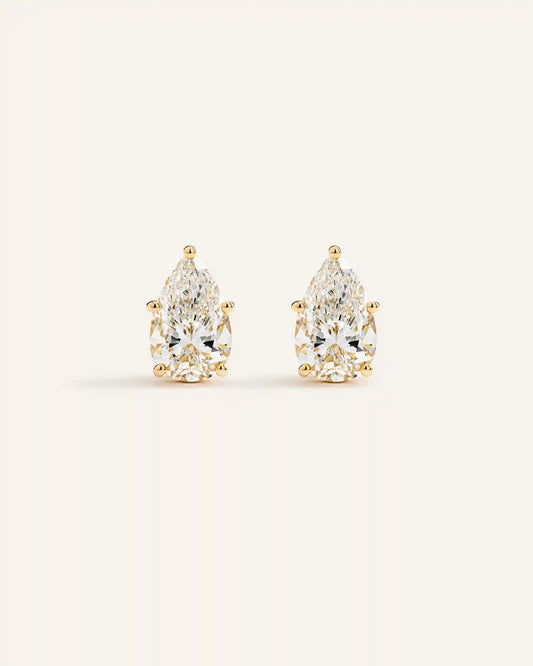 14K Gold Lab Grown Diamond Statement Pear Studs - 6ctw