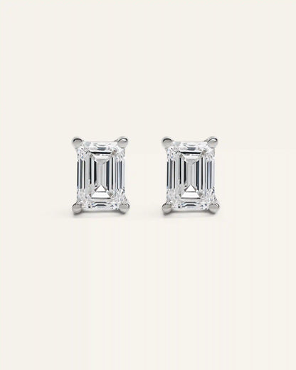 14K Gold Lab Grown Diamond Statement Emerald Studs - 6ctw