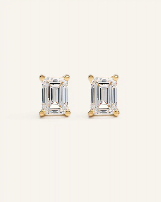 14K Gold Lab Grown Diamond Statement Emerald Studs - 6ctw