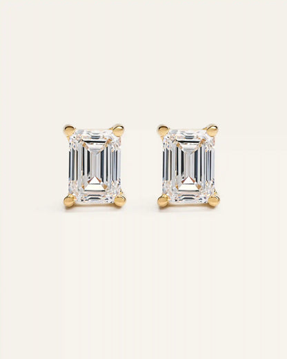 14K Gold Lab Grown Diamond Statement Emerald Studs - 8ctw