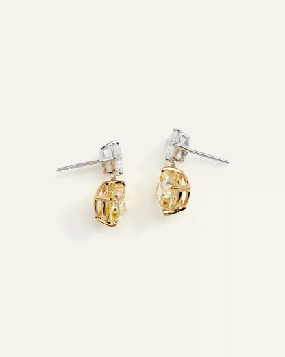 14K Gold Yellow Lab Grown Diamond Cushion Drop Earrings