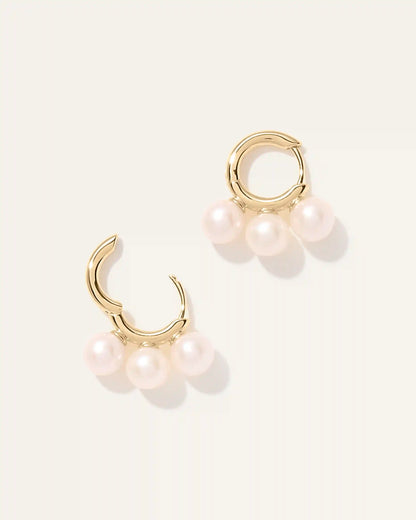 Triple Freshwater Pearl Hoops