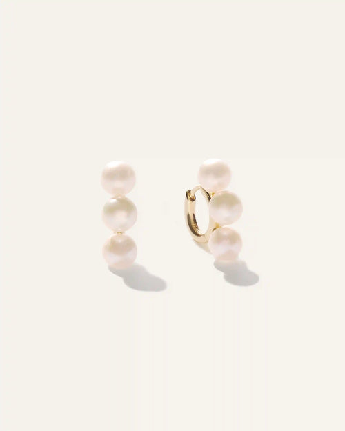 Triple Freshwater Pearl Hoops