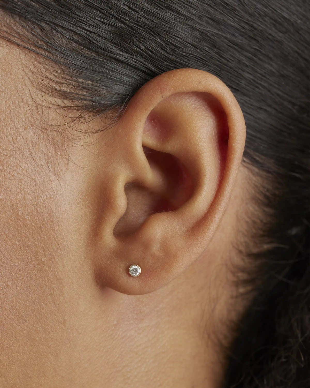 14K Gold Natural Diamond Tiny Bezel Studs