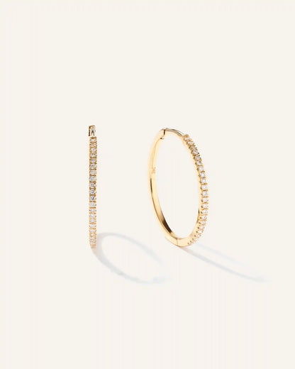 14K Gold Diamond Pave Hoops