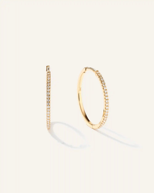 14K Gold Diamond Pave Hoops