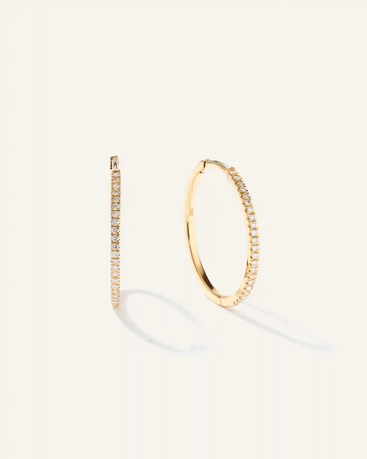 14K Gold Diamond Pave Hoops