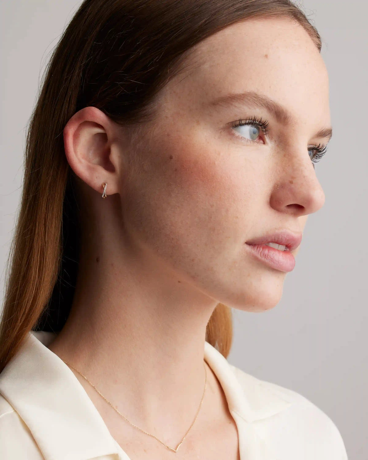 14K Gold Pave Diamond X Hoops