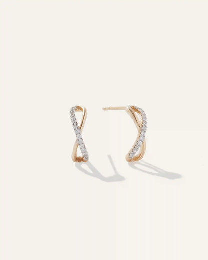 14K Gold Pave Diamond X Hoops