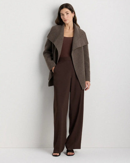 Double-Faced Merino Wool Draped Collar Short Wrap Coat