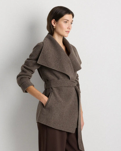Double-Faced Merino Wool Draped Collar Short Wrap Coat